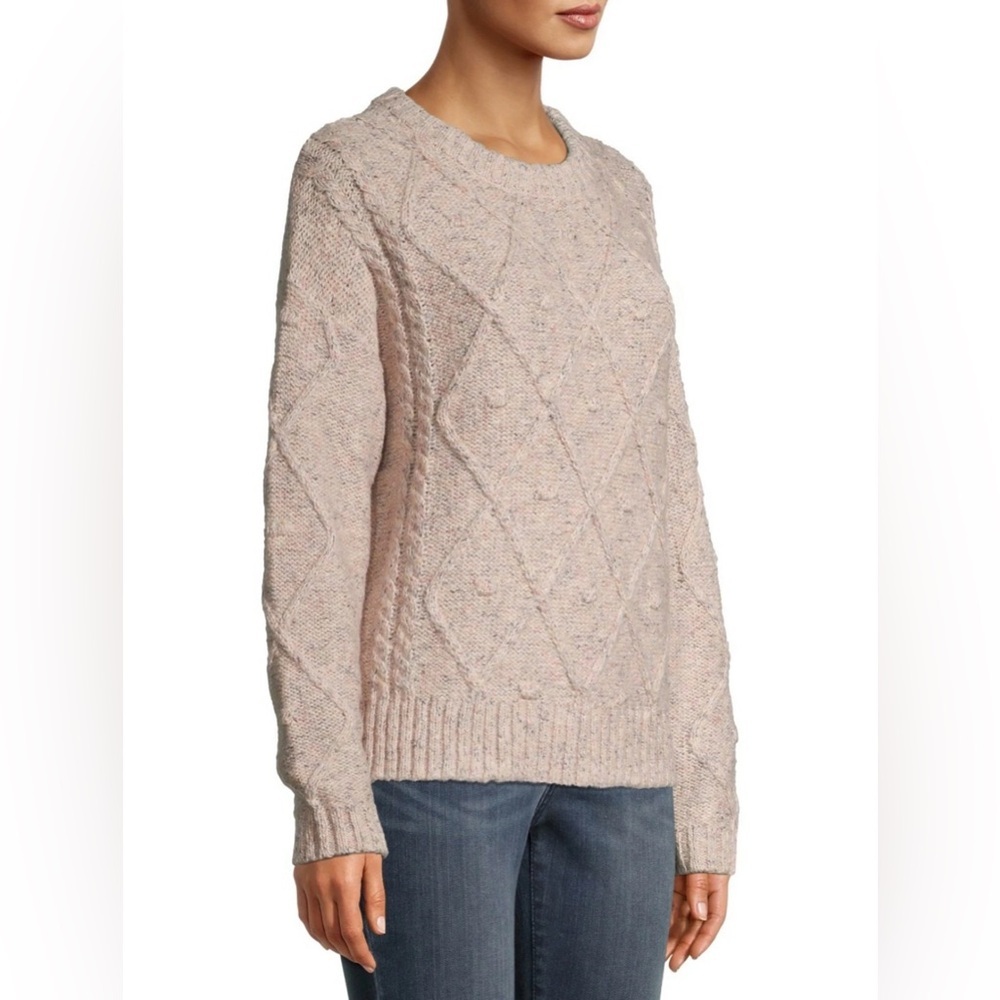 Time and Tru Women's Cable Knit Sweater - Light Pink Beige - Picture 2 of 9
